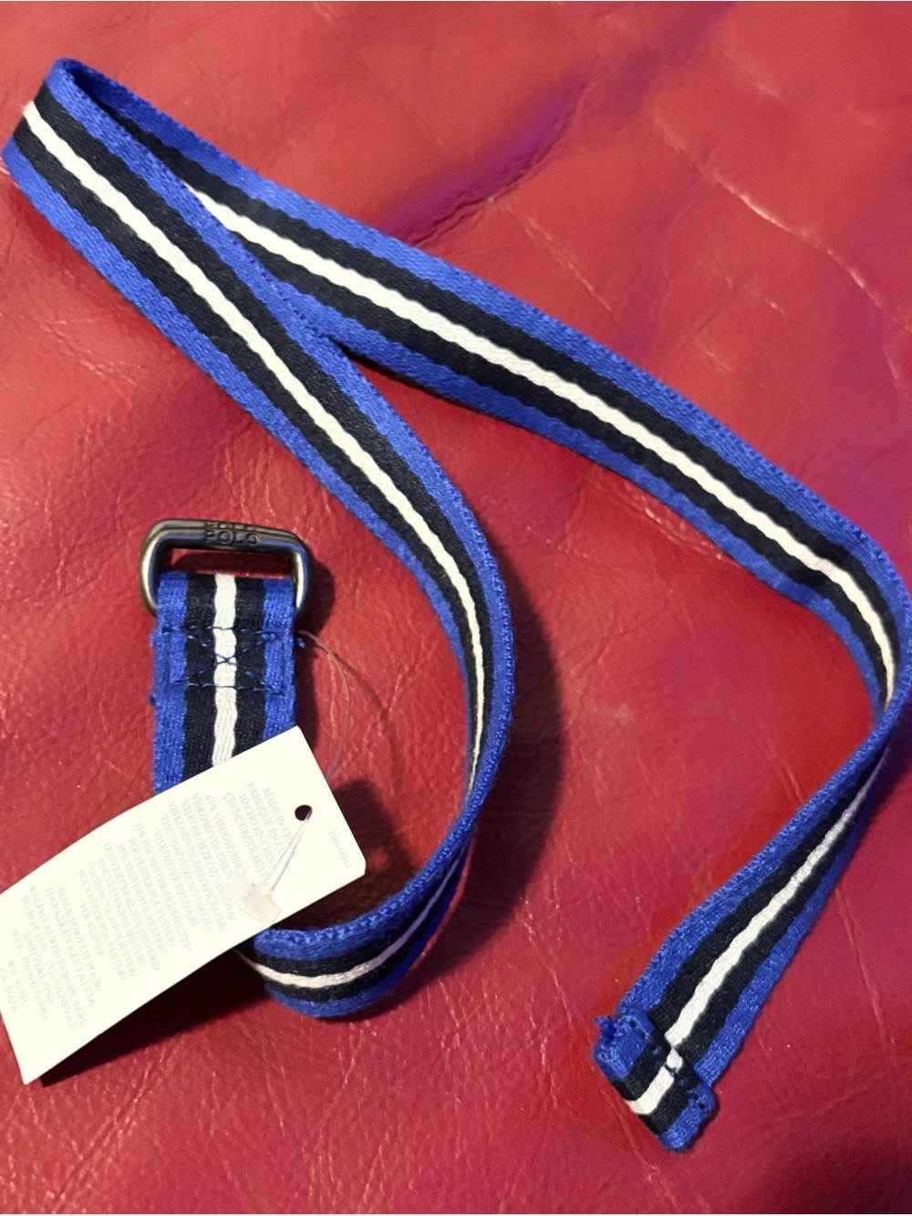 Polo by Ralph Lauren Blue, White & Black Striped Web Adjustable Belt